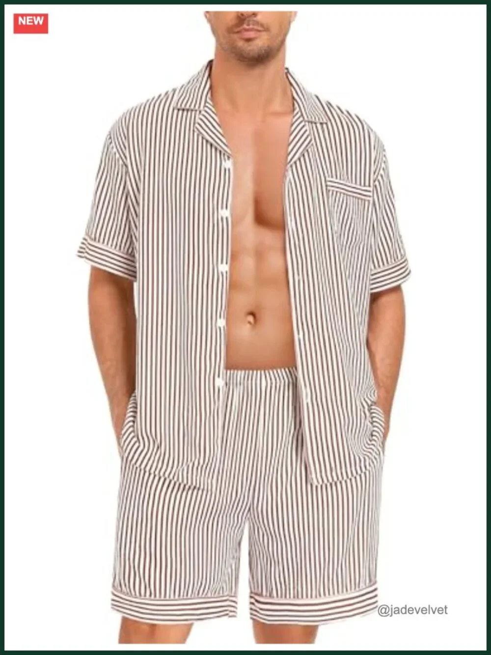 Men's Short Sleeve Pajama Set with Pockets, Soft Button Down Sleepwear Lounge